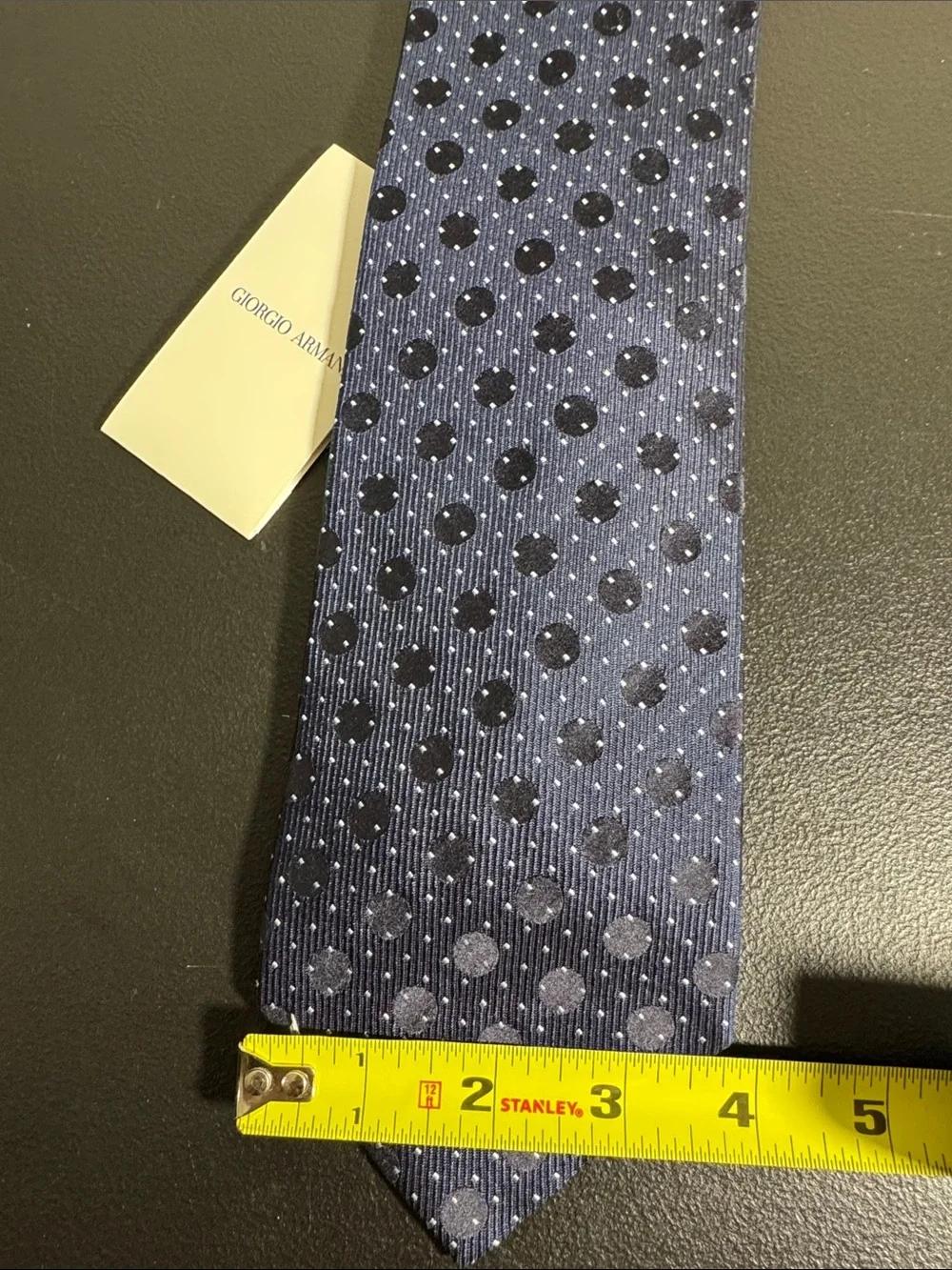 NEW Giorgio Armani mens dark blue polka dot pattern 100% silk neck tie NWT